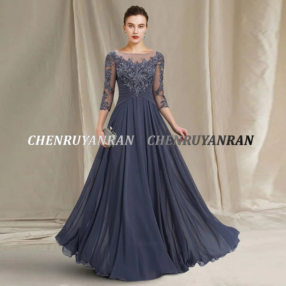 **Elegant Lace Beaded A-Line Chiffon Mother of the Bride Dress 2026