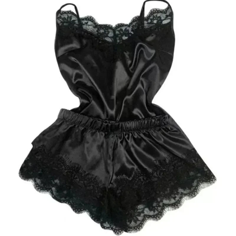 Summer Lace Silk Pajama Set – Women’s Sexy Sleepwear