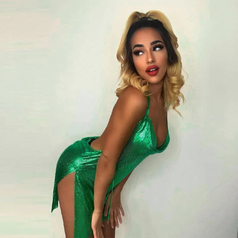 Elegant Sequin Backless Mini Dress – Women Party Dress