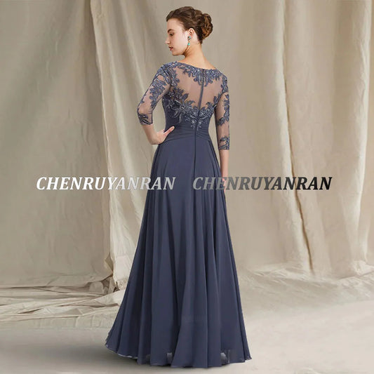 **Elegant Lace Beaded A-Line Chiffon Mother of the Bride Dress 2026