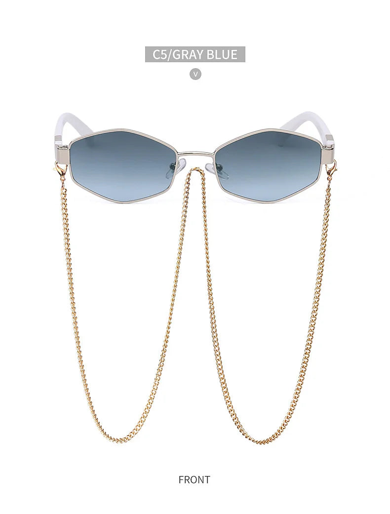 Lunettes Hexagonales Luxe avec Chaîne Femme