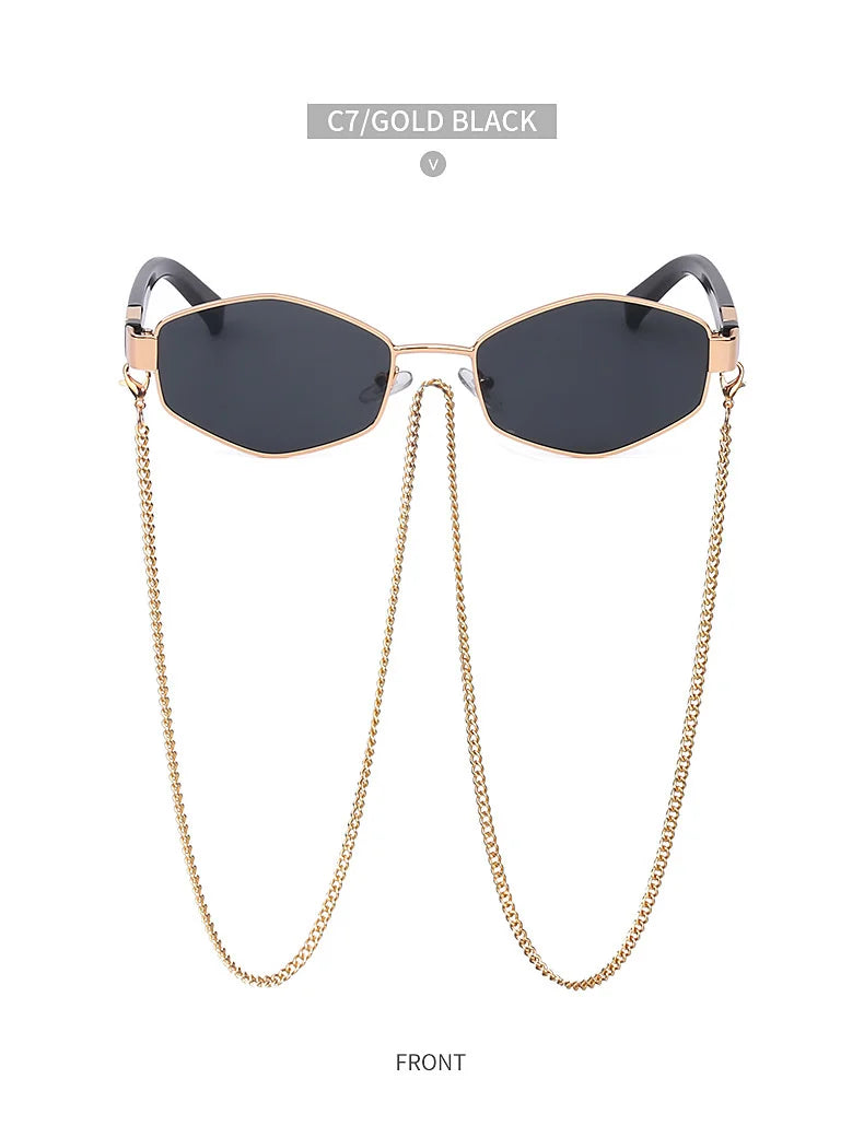Lunettes Hexagonales Luxe avec Chaîne Femme