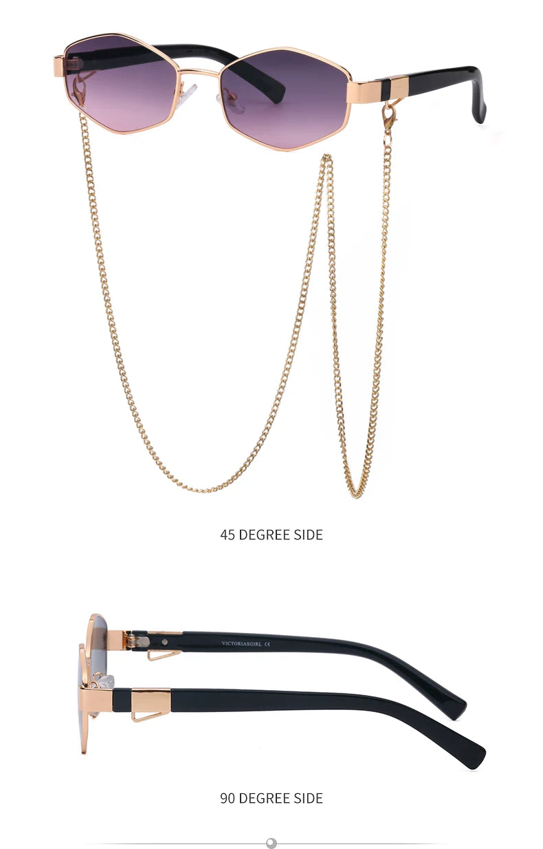 Lunettes Hexagonales Luxe avec Chaîne Femme