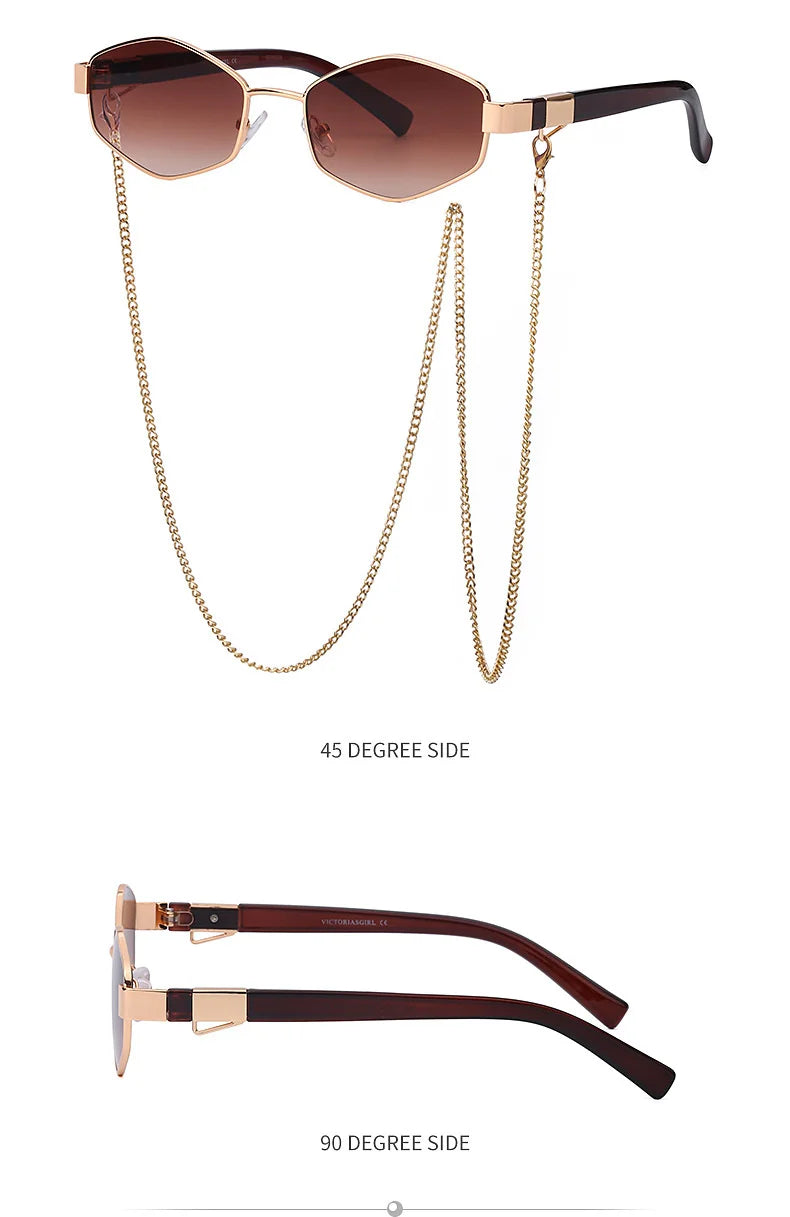 Lunettes Hexagonales Luxe avec Chaîne Femme