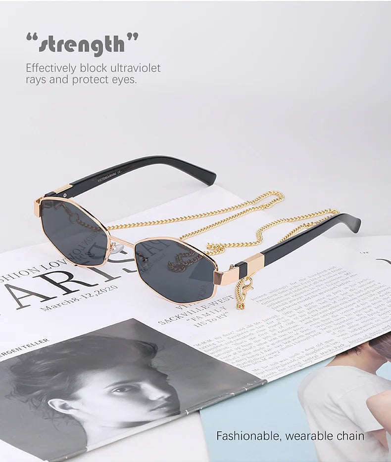 Lunettes Hexagonales Luxe avec Chaîne Femme