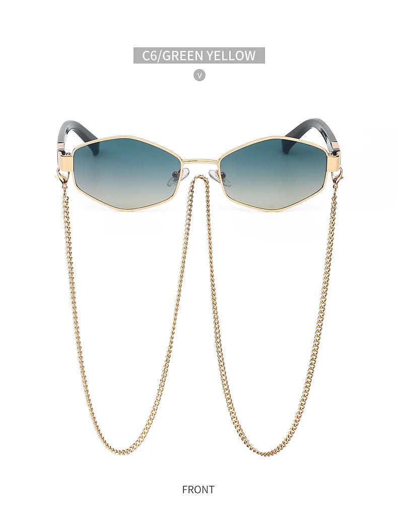 Lunettes Hexagonales Luxe avec Chaîne Femme