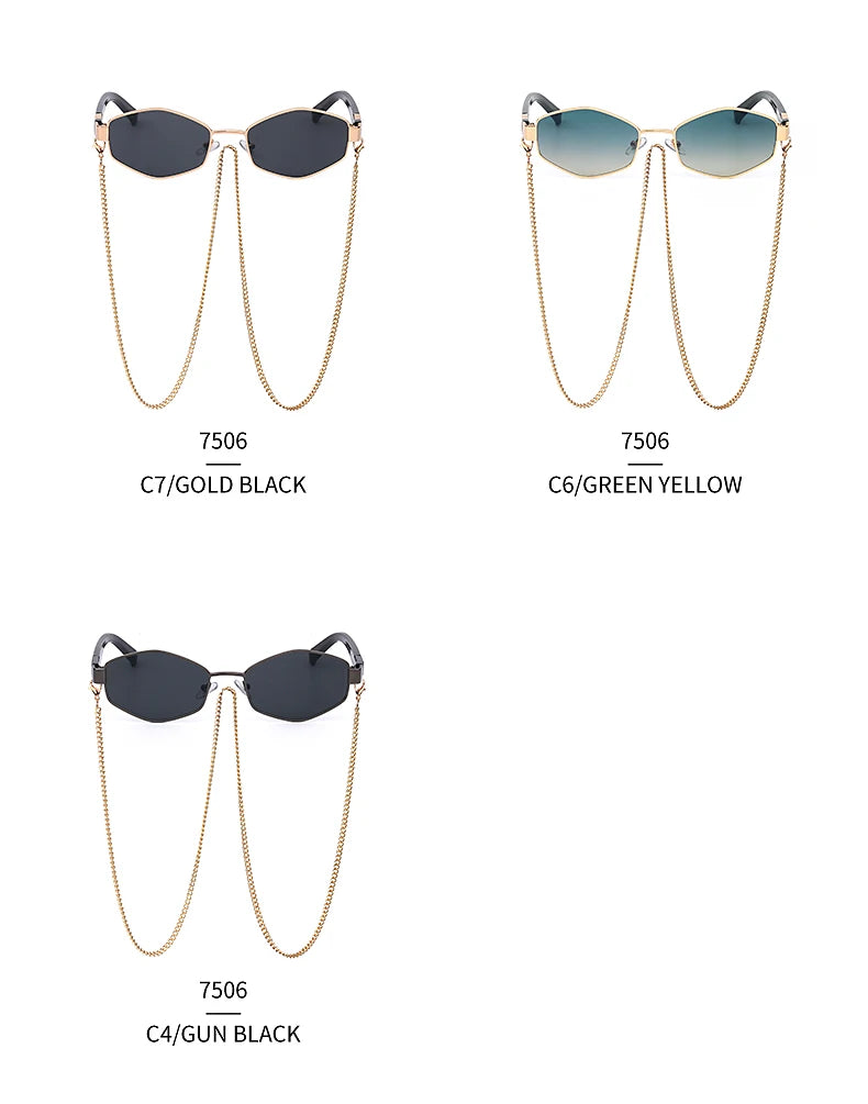 Lunettes Hexagonales Luxe avec Chaîne Femme