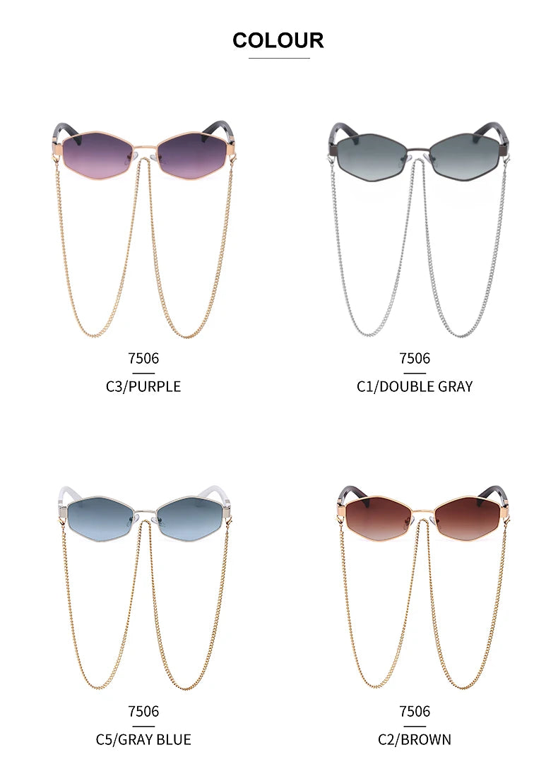 Lunettes Hexagonales Luxe avec Chaîne Femme