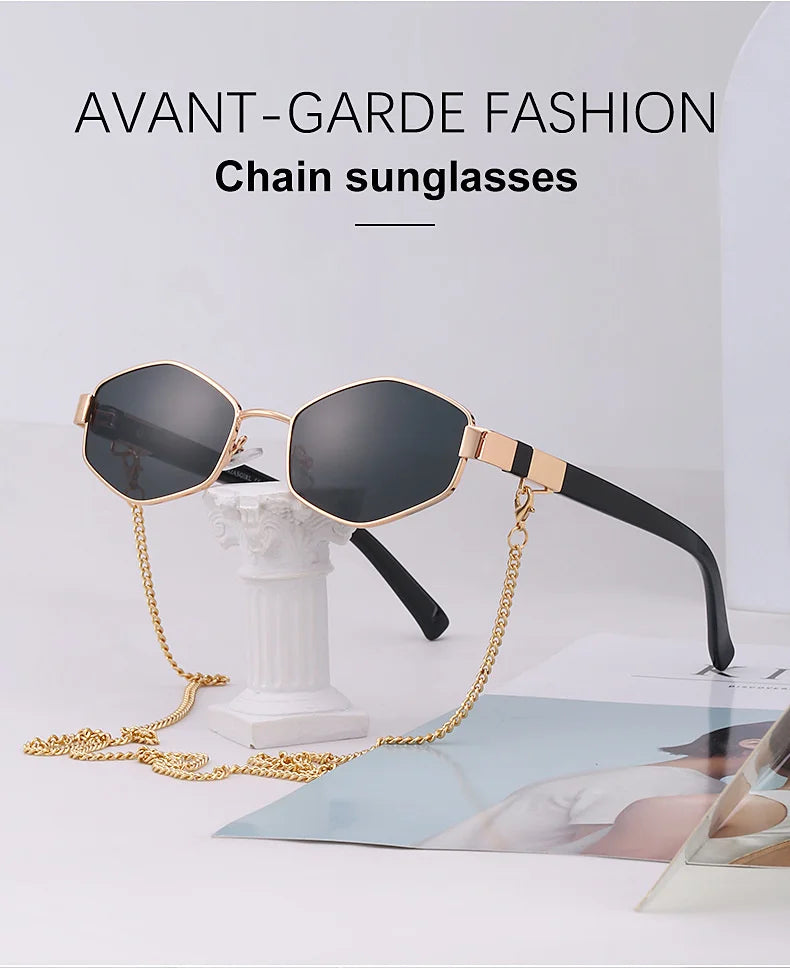 Lunettes Hexagonales Luxe avec Chaîne Femme