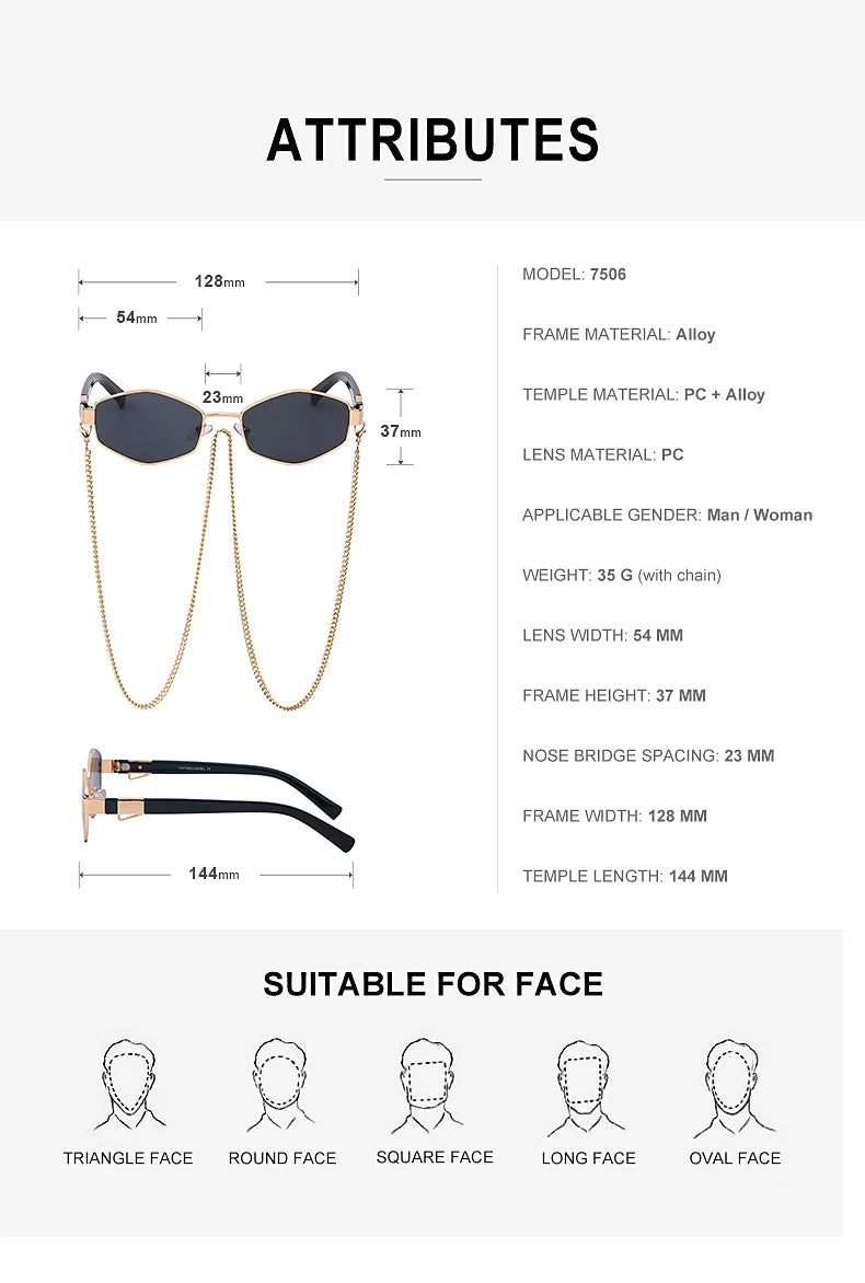 Lunettes Hexagonales Luxe avec Chaîne Femme