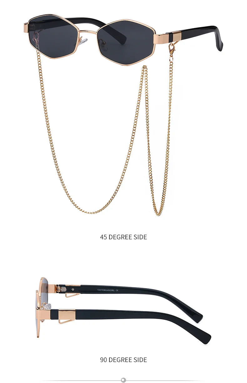 Lunettes Hexagonales Luxe avec Chaîne Femme