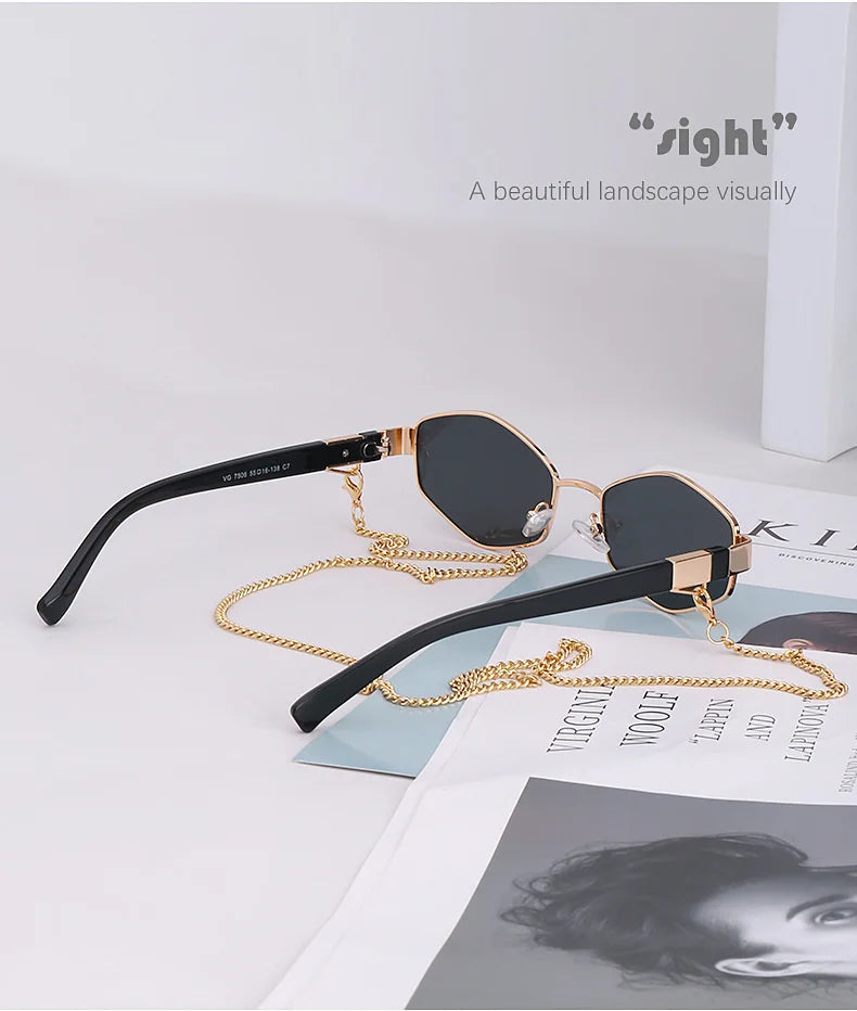 Lunettes Hexagonales Luxe avec Chaîne Femme