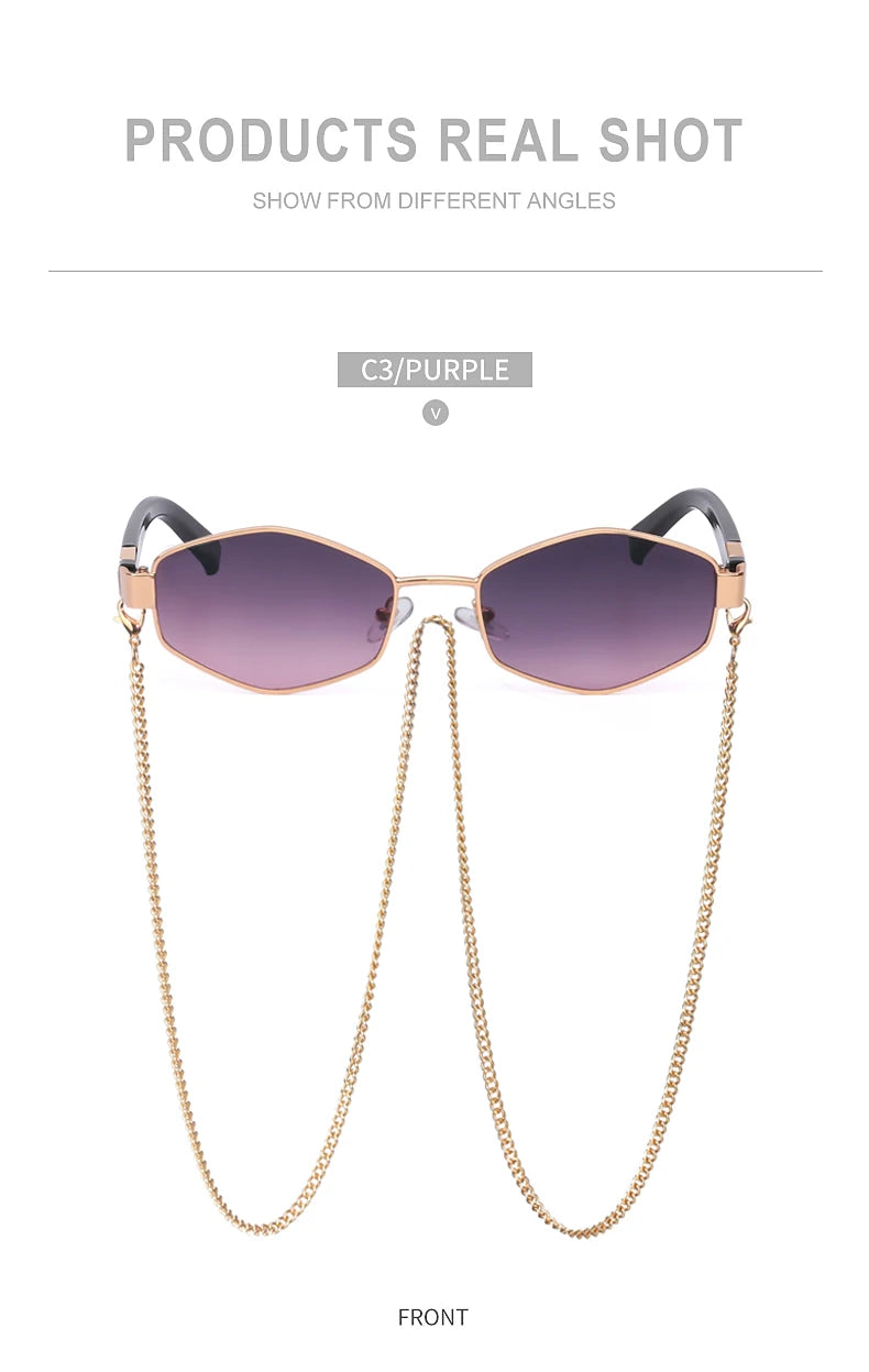 Lunettes Hexagonales Luxe avec Chaîne Femme