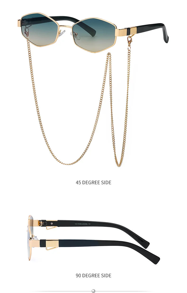 Lunettes Hexagonales Luxe avec Chaîne Femme