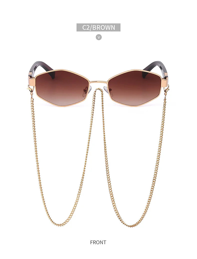 Lunettes Hexagonales Luxe avec Chaîne Femme