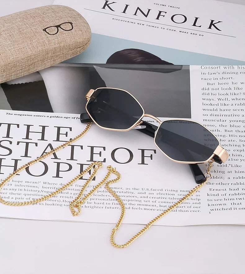 Lunettes Hexagonales Luxe avec Chaîne Femme