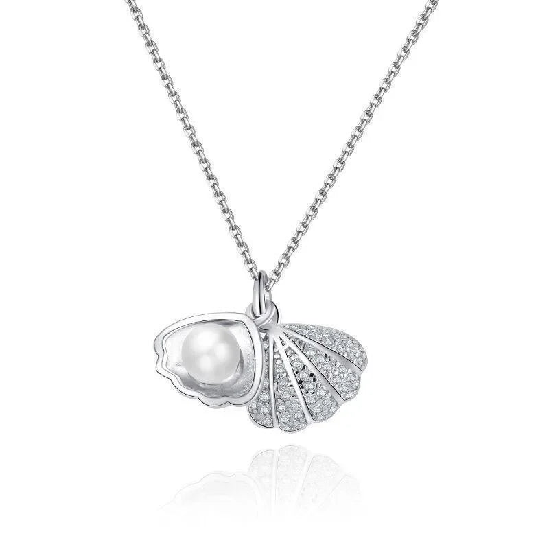 Peach Heart Pearl Oyster Necklace – Stainless Steel Clavicle Chain Jewelry