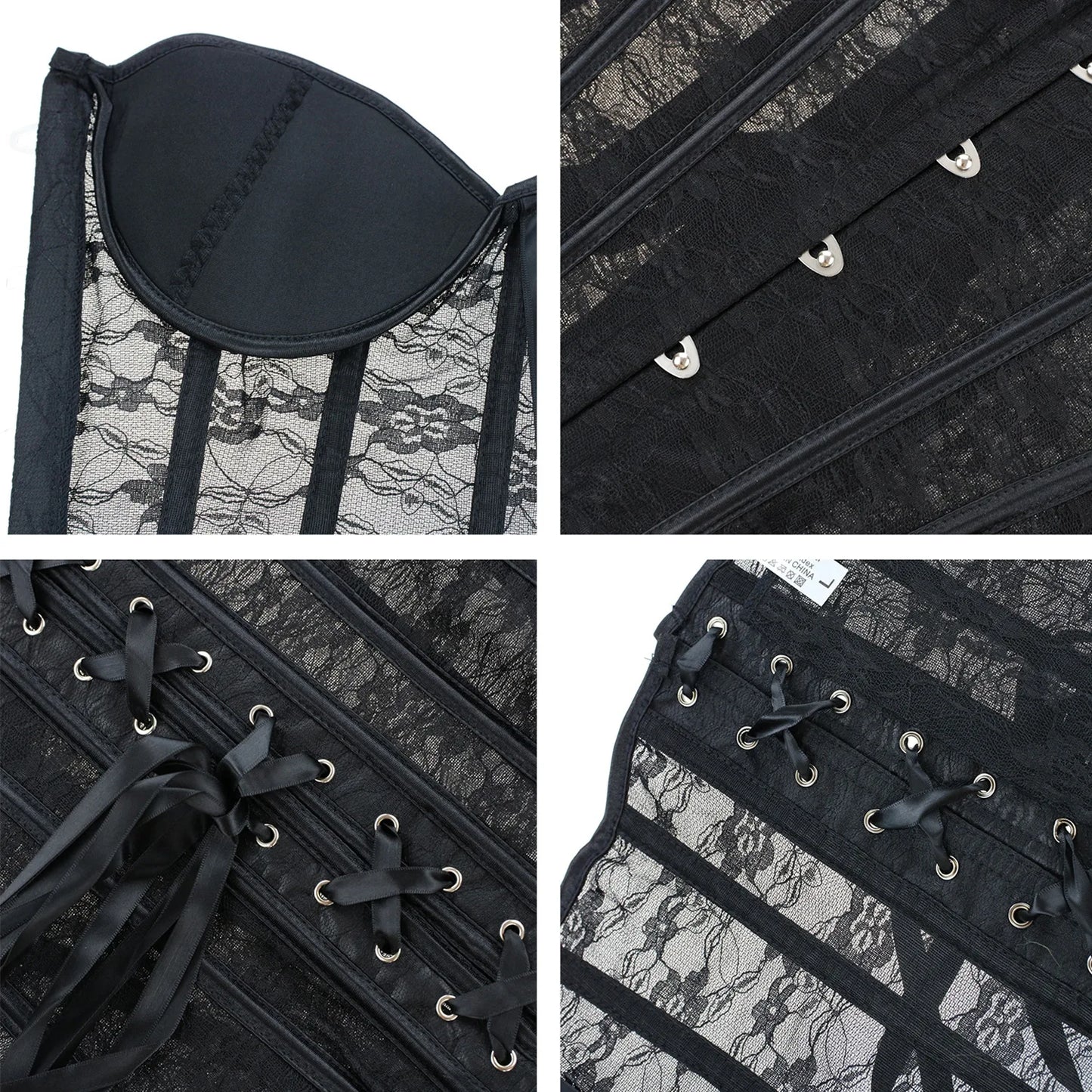 Steel Boned Strapless Lace Corset Top – Gothic Front Button Bustier