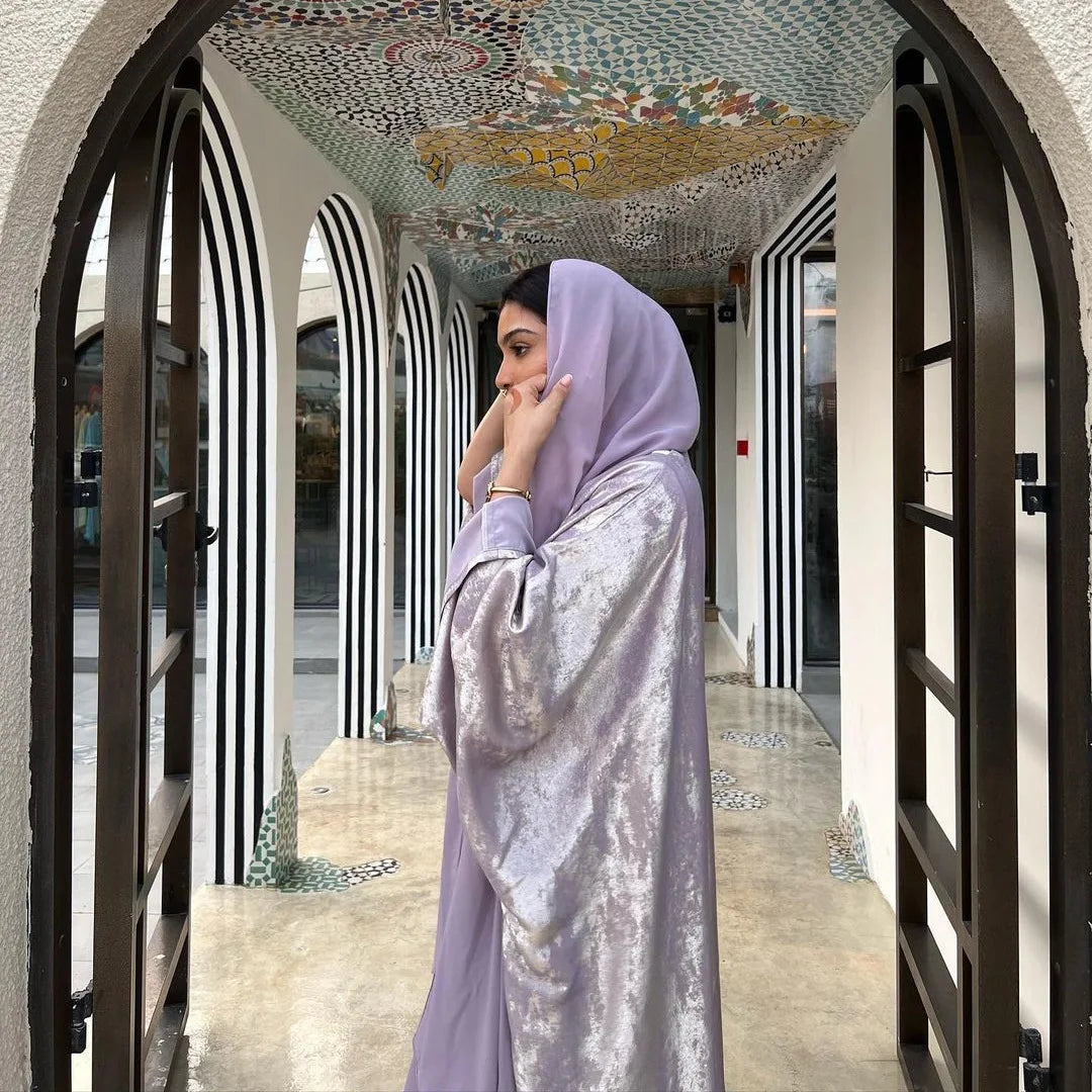 Luxury Satin Open Abaya – Shiny Batwing Eid Party Kaftan Dress