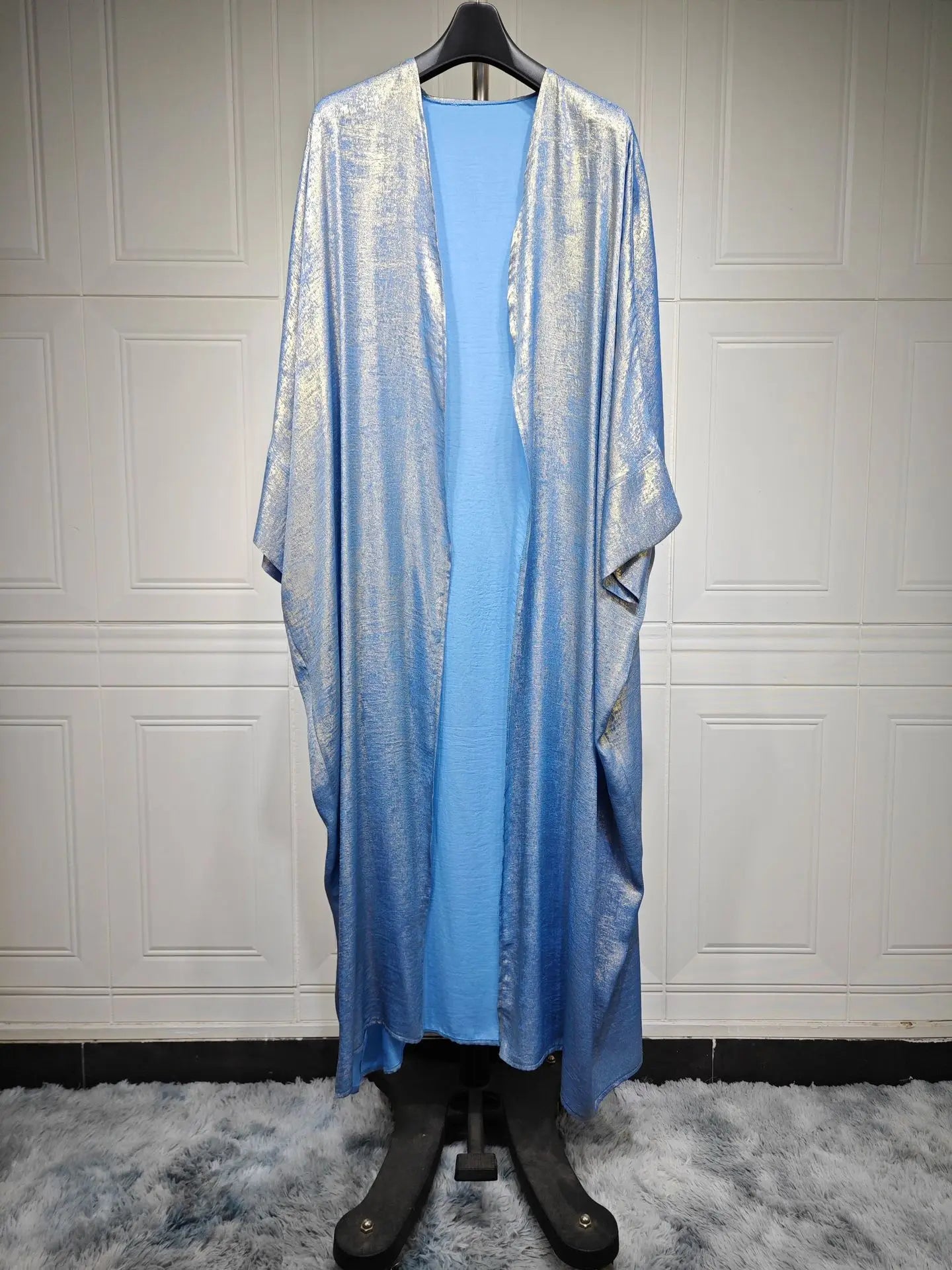 Luxury Satin Open Abaya – Shiny Batwing Eid Party Kaftan Dress