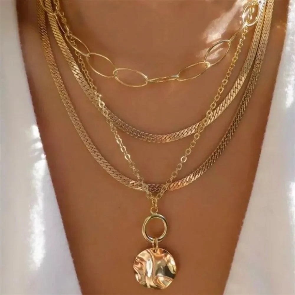 Vintage Punk Gold-Plated Coin Pendant Necklace – Thick Chain Hip Hop Jewelry