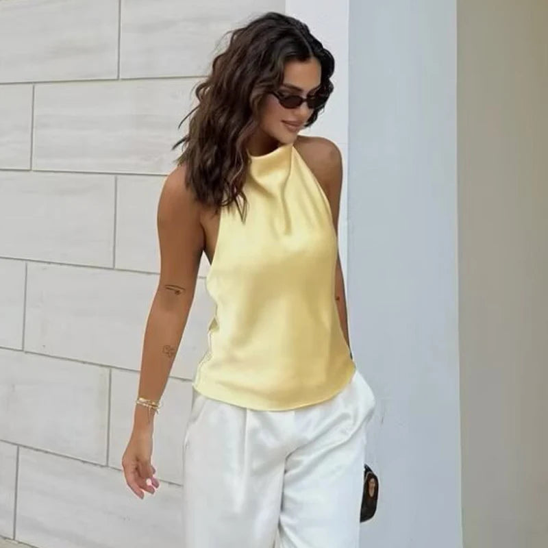 Halter Satin Backless Corset Top – Women’s Elegant Sexy Summer Tank