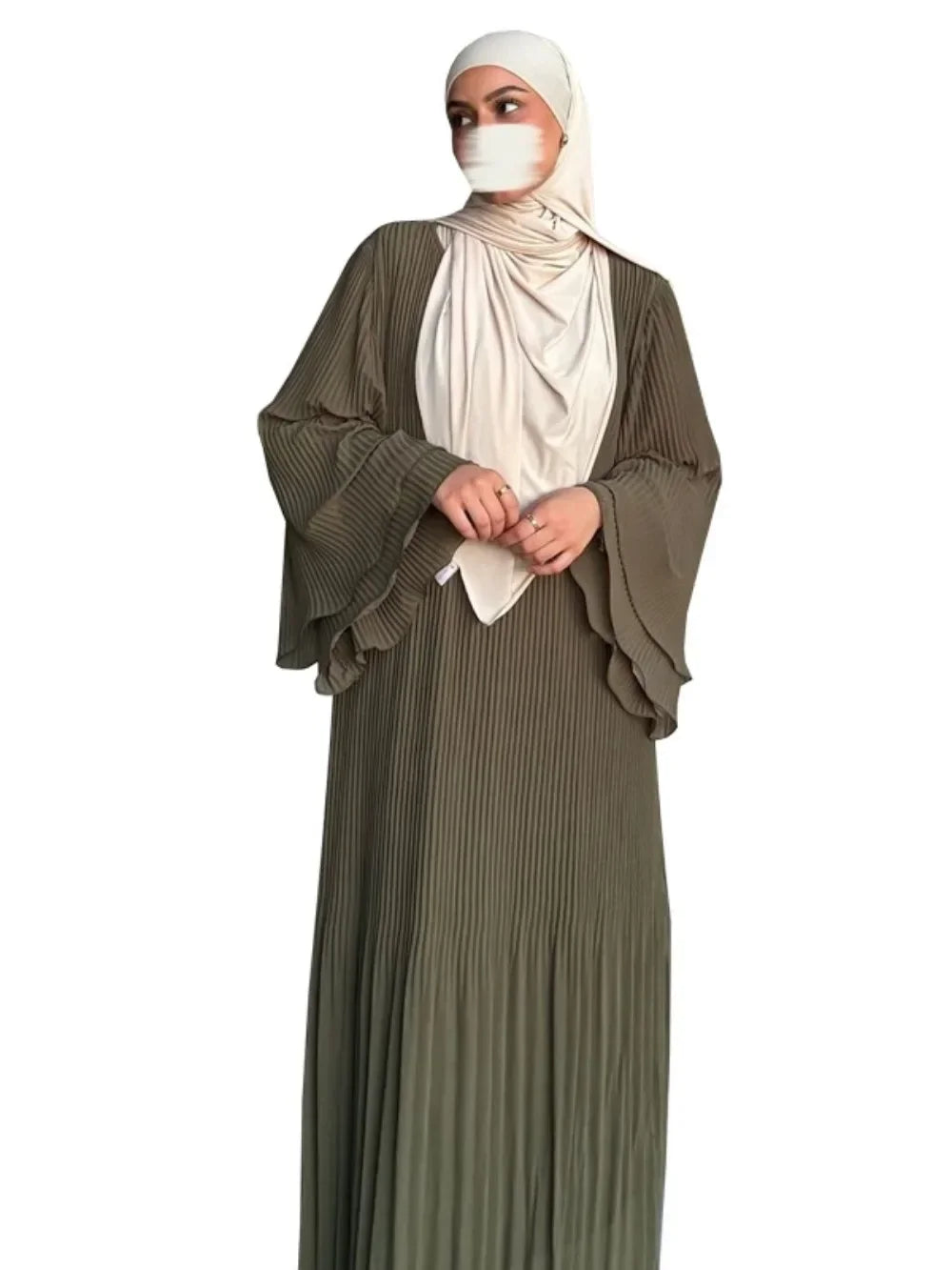 Elegant Pleated Flare Sleeve Kaftan – Muslim Eid Abaya Dress for Women