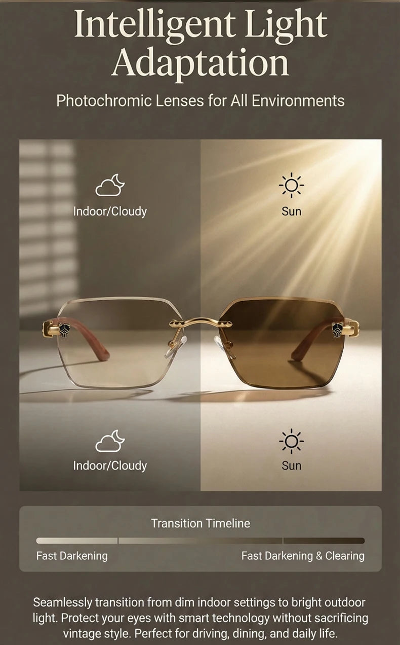 Lunettes de Soleil Photochromiques Sans Monture Luxe Homme