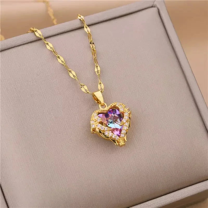 Peach Heart Pearl Oyster Necklace – Stainless Steel Clavicle Chain Jewelry