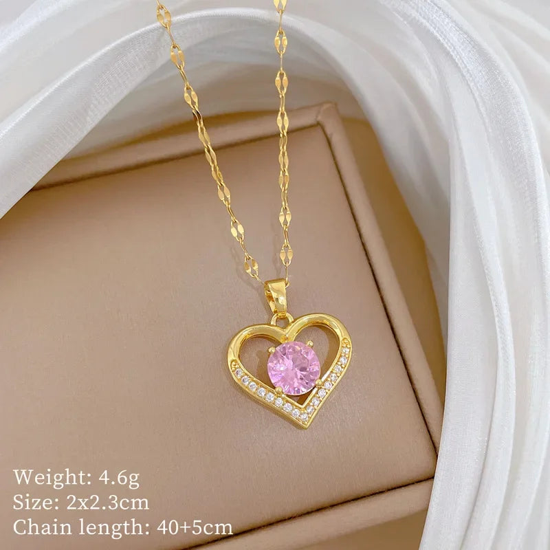 Peach Heart Pearl Oyster Necklace – Stainless Steel Clavicle Chain Jewelry