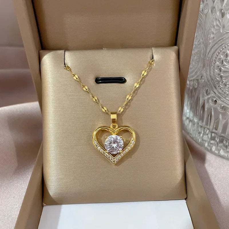 Peach Heart Pearl Oyster Necklace – Stainless Steel Clavicle Chain Jewelry