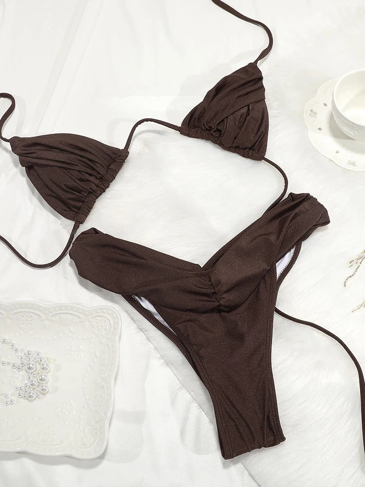 Elegant Solid Triangle Bikini Set – Sexy Beachwear