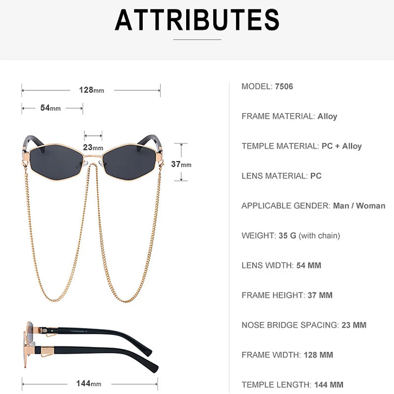 Lunettes Hexagonales Luxe avec Chaîne Femme