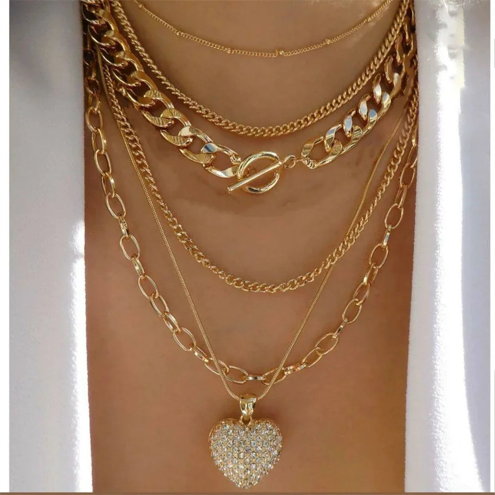 Vintage Punk Gold-Plated Coin Pendant Necklace – Thick Chain Hip Hop Jewelry
