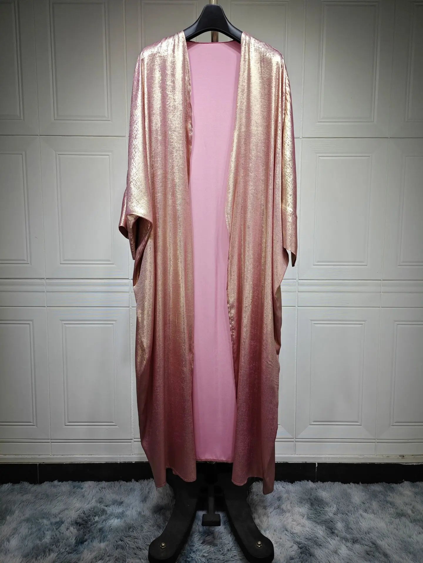 Luxury Satin Open Abaya – Shiny Batwing Eid Party Kaftan Dress