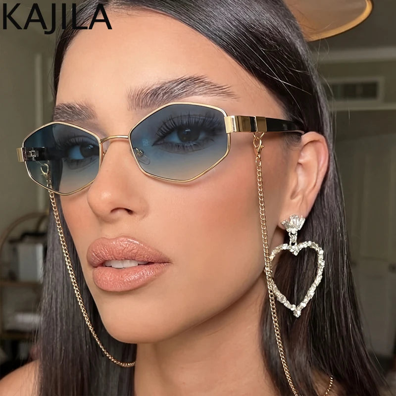 Lunettes Hexagonales Luxe avec Chaîne Femme