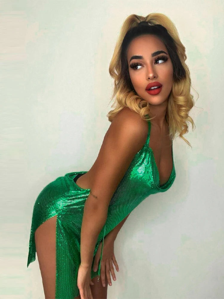 Elegant Sequin Backless Mini Dress – Women Party Dress