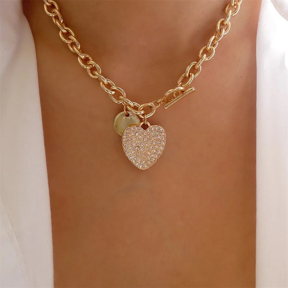 Vintage Punk Gold-Plated Coin Pendant Necklace – Thick Chain Hip Hop Jewelry
