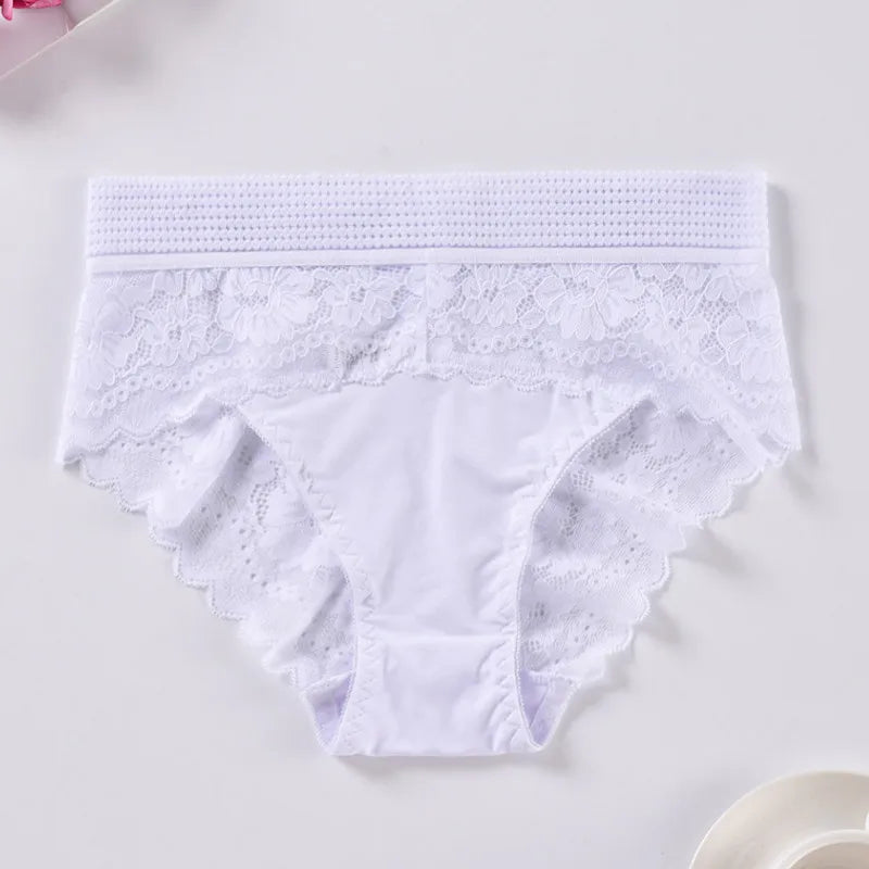 Plus-Size High-Waisted Embroidered Lace Briefs – Comfortable Breathable Underwear