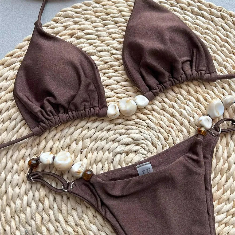 Solid Green Halter Bikini Set – Sexy Triangle Swimwear