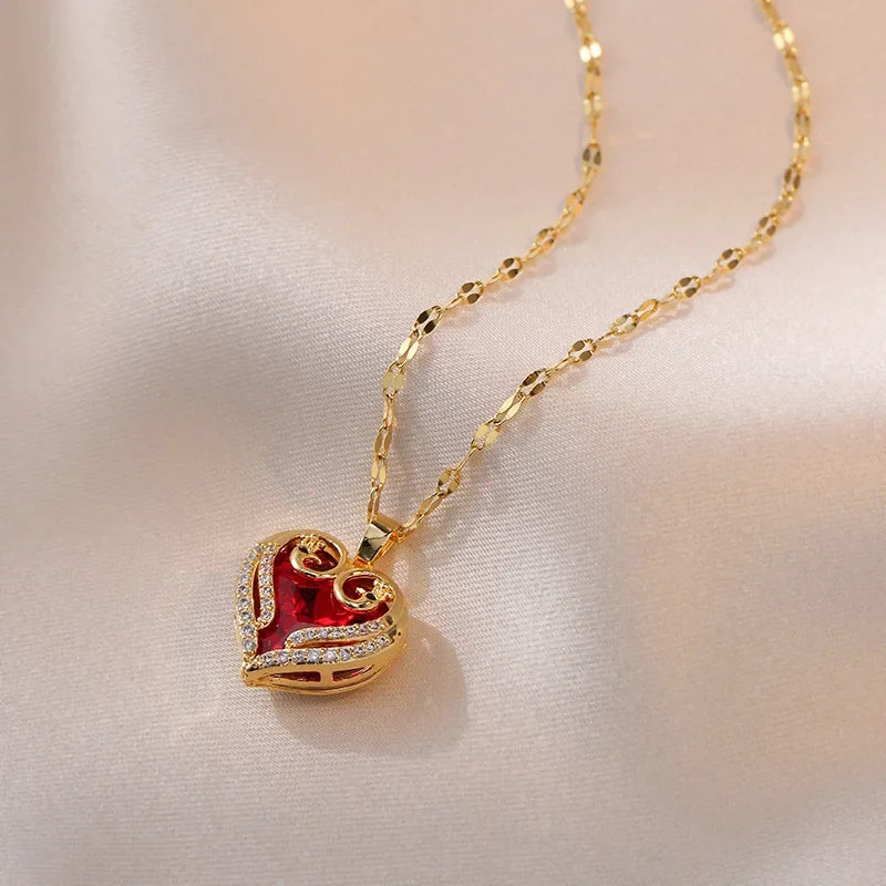 Peach Heart Pearl Oyster Necklace – Stainless Steel Clavicle Chain Jewelry