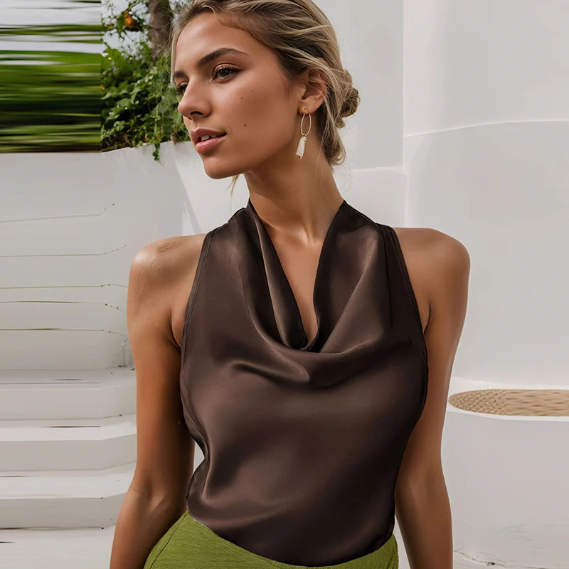 Halter Satin Backless Corset Top – Women’s Elegant Sexy Summer Tank