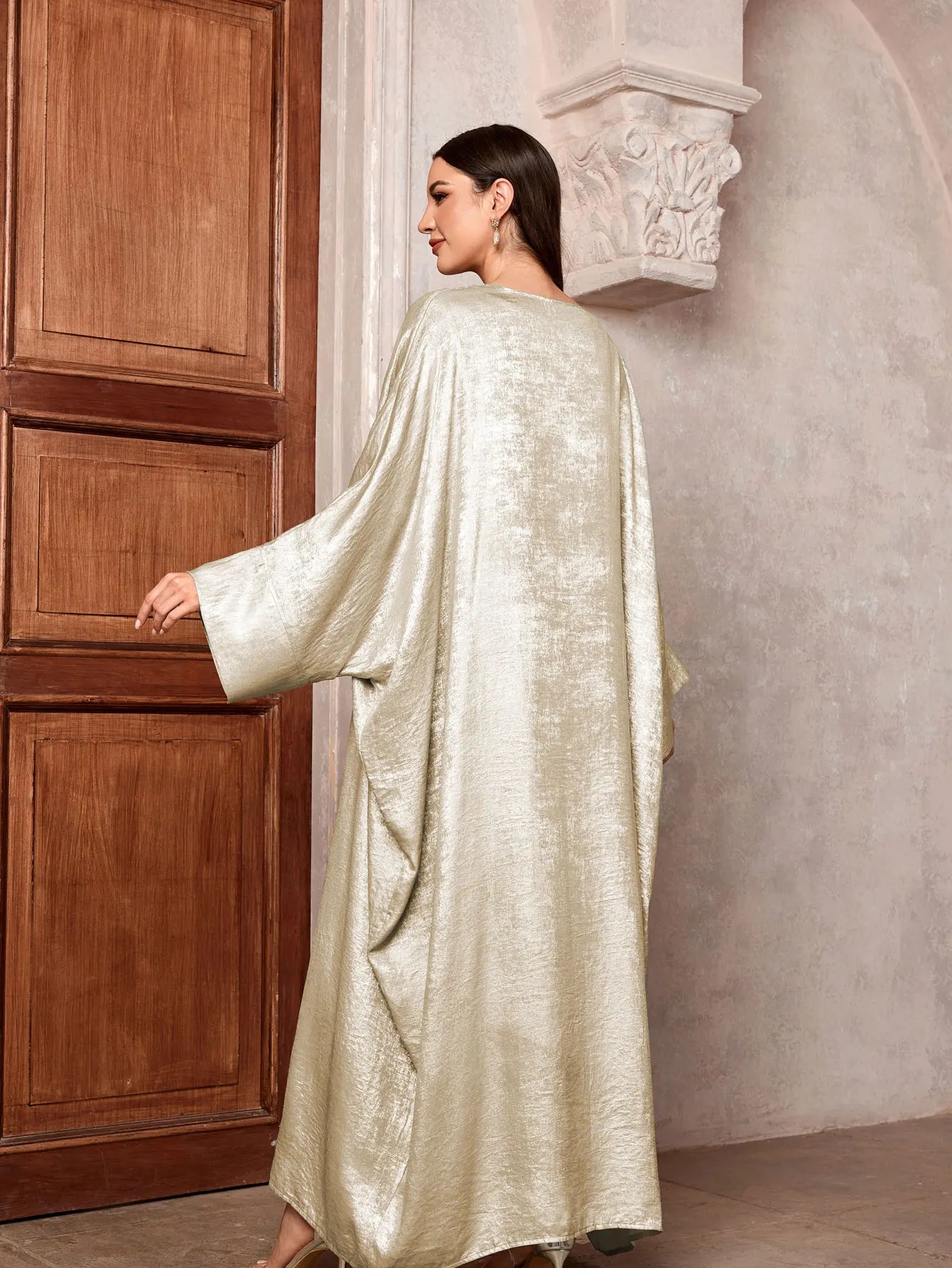 Luxury Satin Open Abaya – Shiny Batwing Eid Party Kaftan Dress