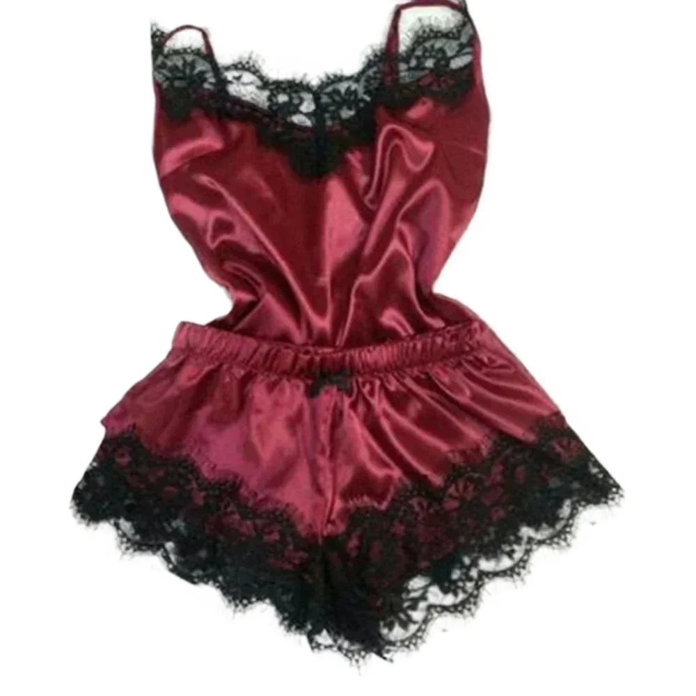 Summer Lace Silk Pajama Set – Women’s Sexy Sleepwear