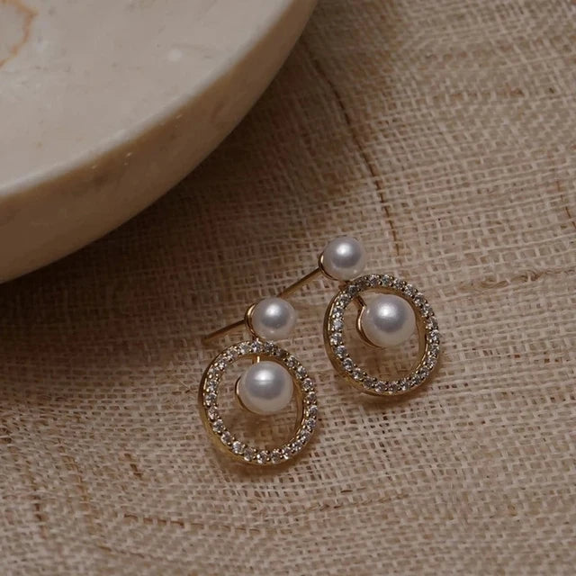 14K Gold Zircon Pearl Twist Stud Earrings – Luxury Women’s Jewelry