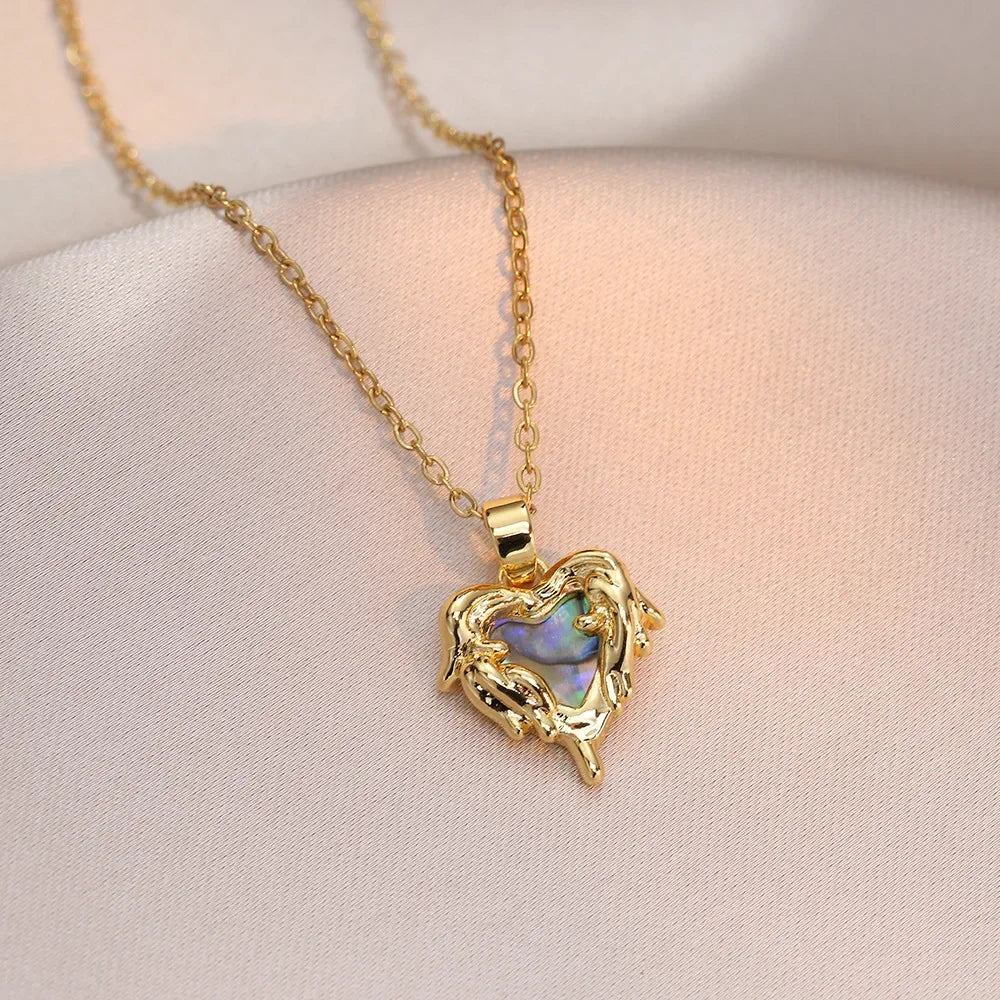 Peach Heart Pearl Oyster Necklace – Stainless Steel Clavicle Chain Jewelry