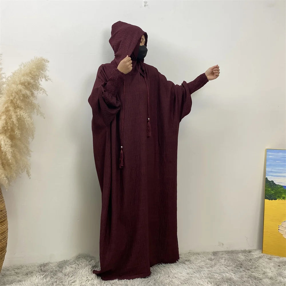 Hooded Batwing Abaya – Solid Color Ramadan Djellaba for Women
