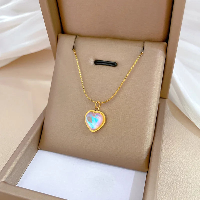 Peach Heart Pearl Oyster Necklace – Stainless Steel Clavicle Chain Jewelry