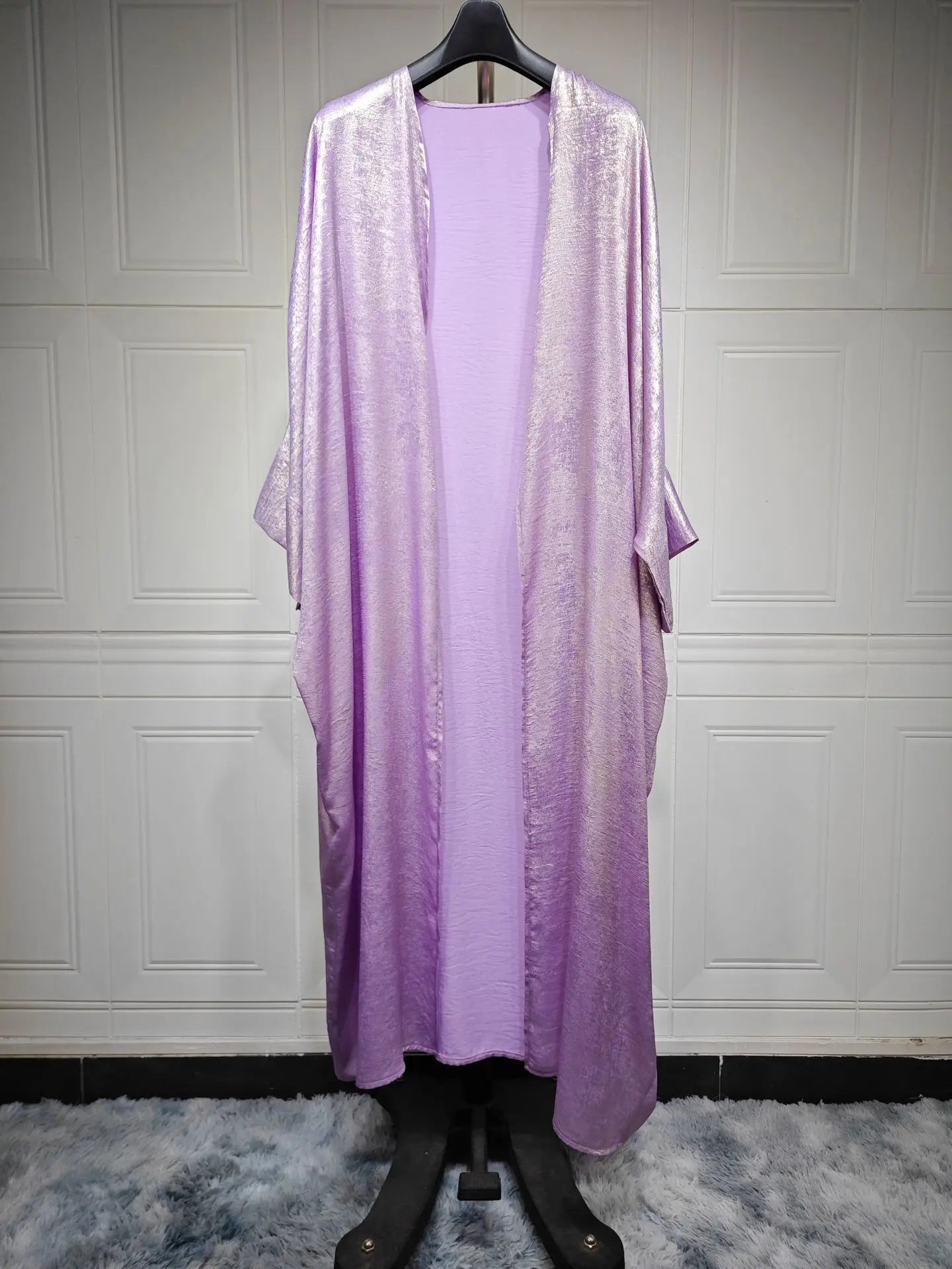 Luxury Satin Open Abaya – Shiny Batwing Eid Party Kaftan Dress
