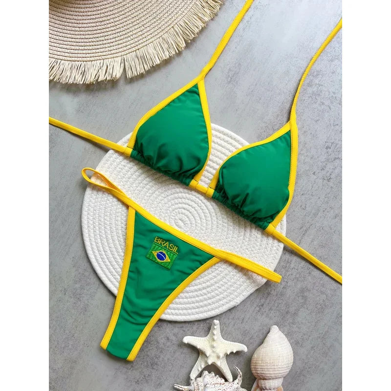 Brazil Flag Embroidery Bikini Set – Women Swimwear
